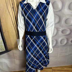 New York and Company Blue and Black plaid dress with white collar size large